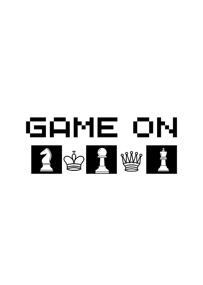 Minimalist Black and White Chess Pieces Poster for Gamers