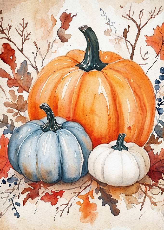 Pumpkin Watercolor Fall Art Poster