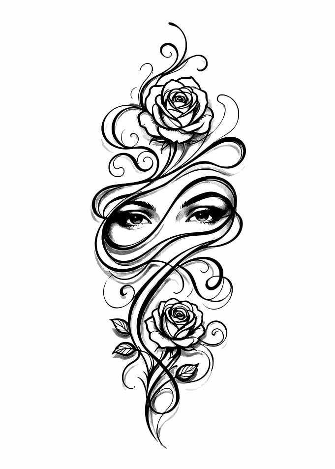 Elegant Rose and Eyes Tattoo Design