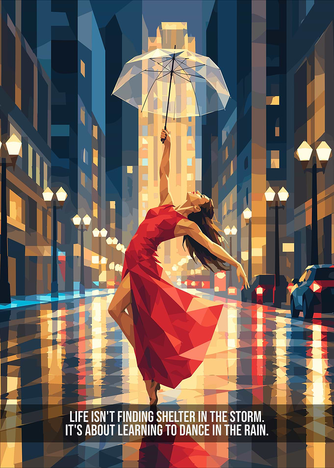 Woman Dancing in Rain Poster