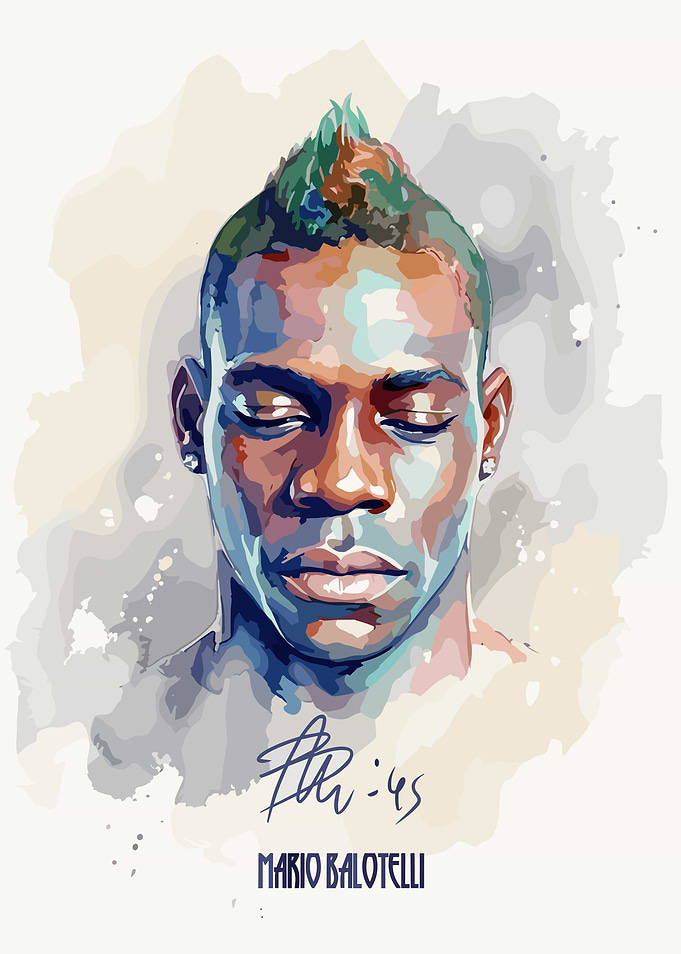 Mario Balotelli Watercolor Portrait