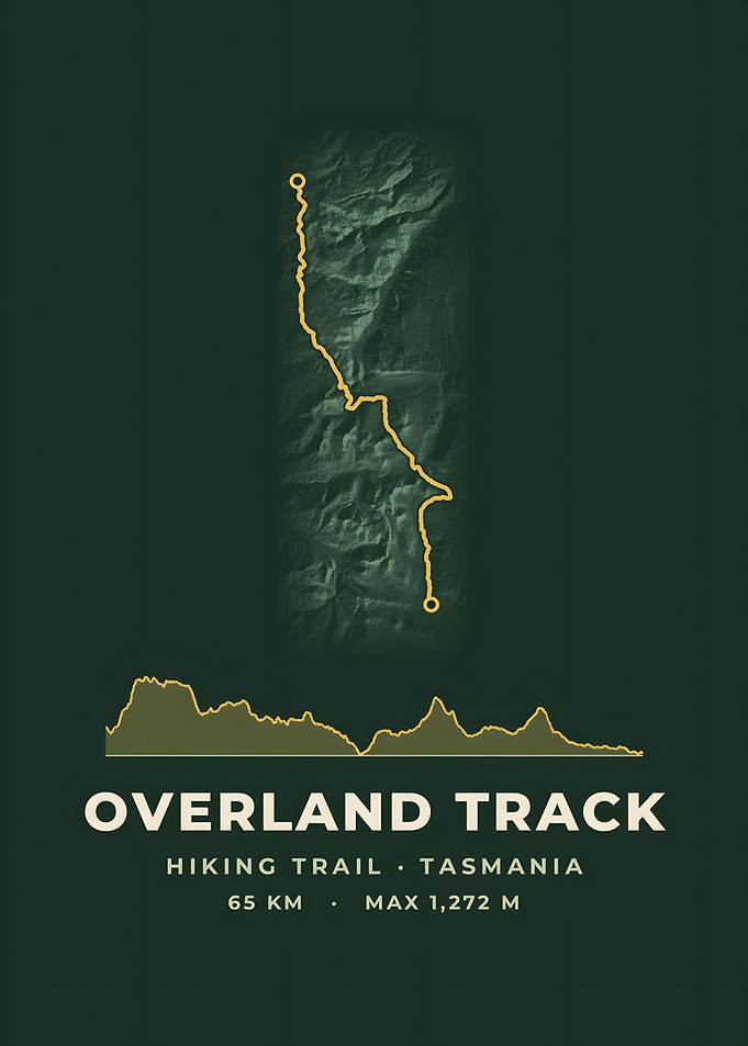 Overland Track Hiking Trail Map Forest Green Print