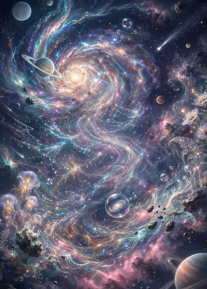 Ethereal Cosmic Galaxy with Celestial Wonders