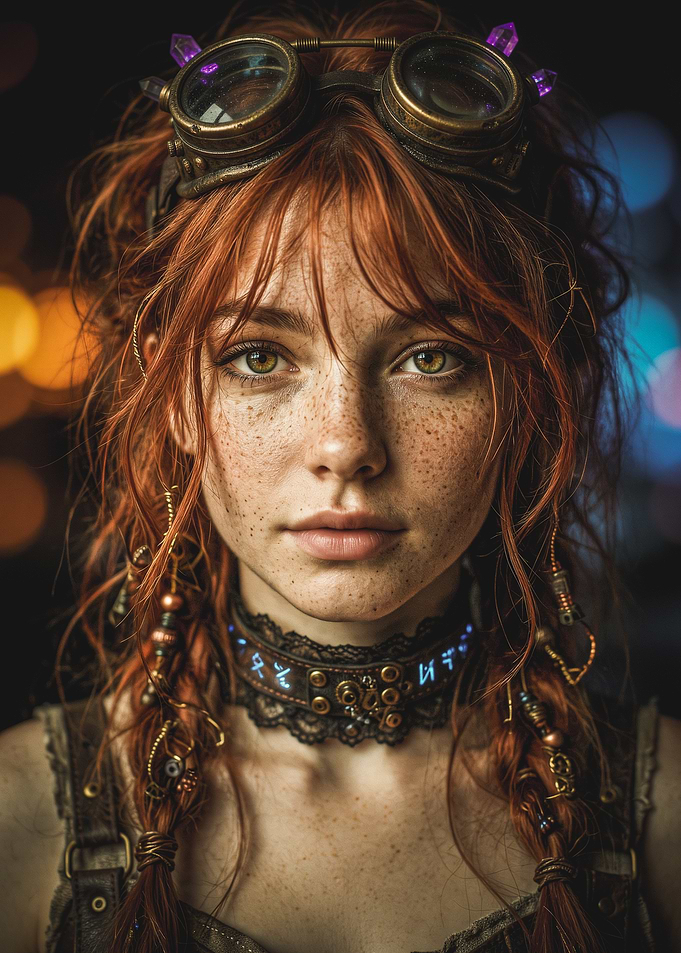 Steampunk Redhead Portrait with Goggles