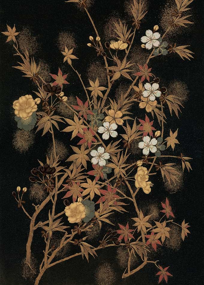 Traditional Japanese Floral Gold Lacquer Art