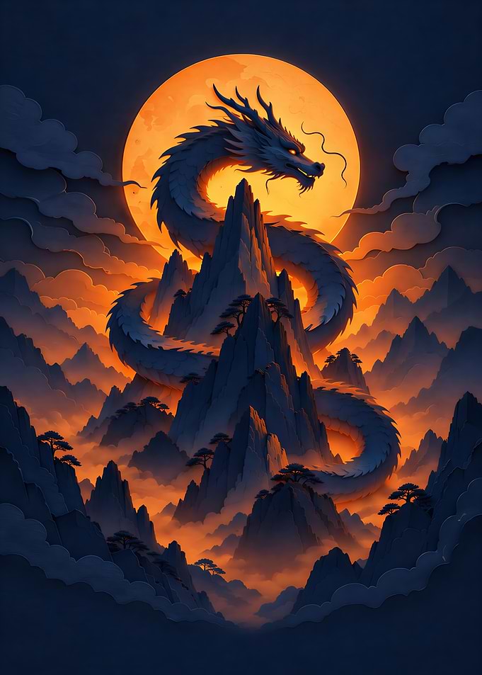 Paper Cut Mountain Dragon Quilling Art