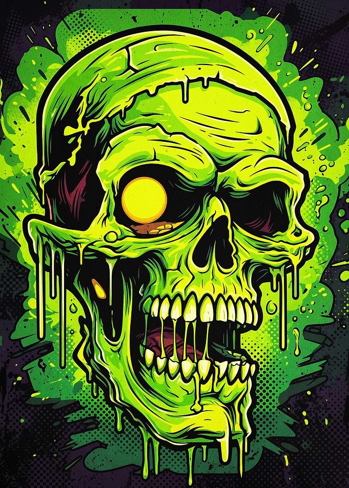 Toxic Skull Slime Neon Art Poster