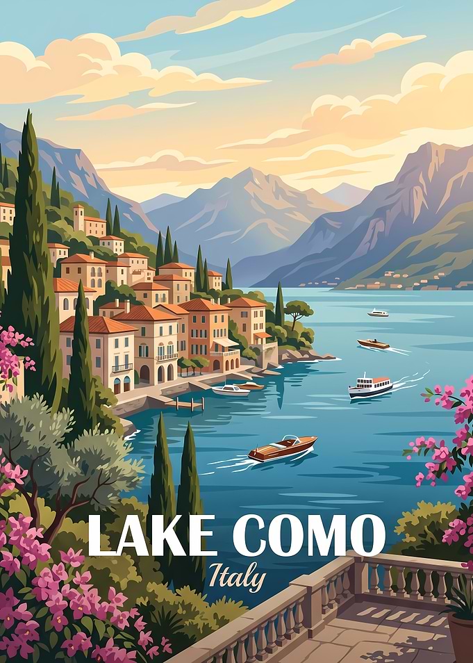 Lake Como Italy Travel Poster