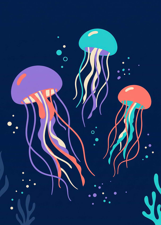 Colorful Jellyfish Underwater Illustration