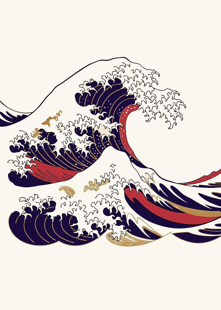 Japanese Great Wave Ukiyo-e Metal Poster, No Text