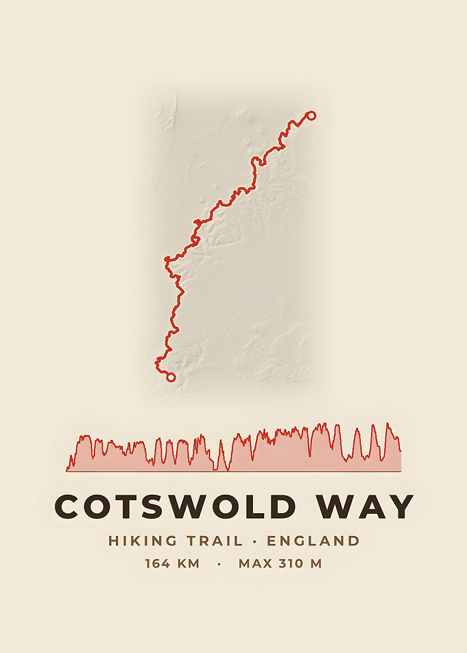Cotswold Way Hiking Trail Map Vintage Topo Print