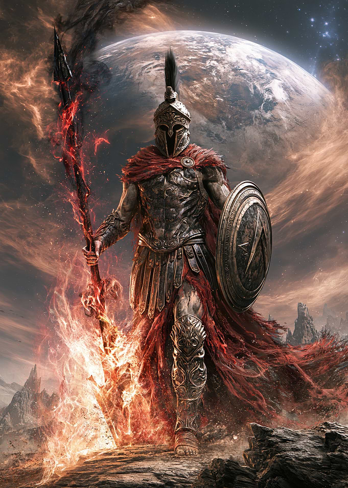 Spartan Warrior with Flaming Spear