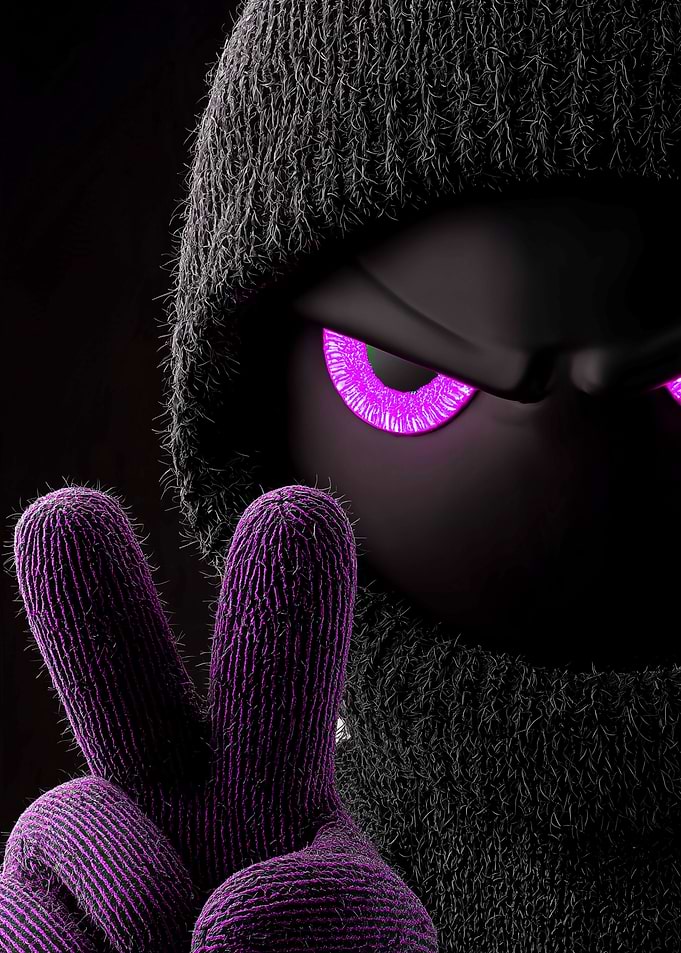Dark Character with Glowing Purple Eyes
