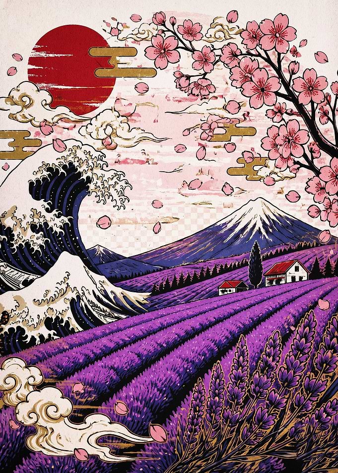 Japan Wave Lavender Blossom Art