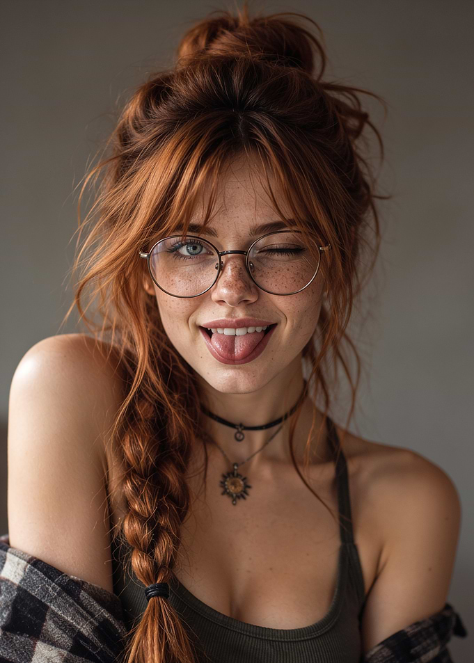 Playful Redhead Woman with Glasses