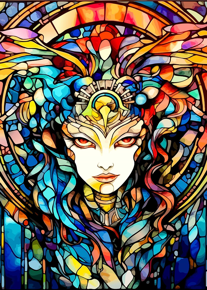Stained Glass Fantasy Goddess Portrait