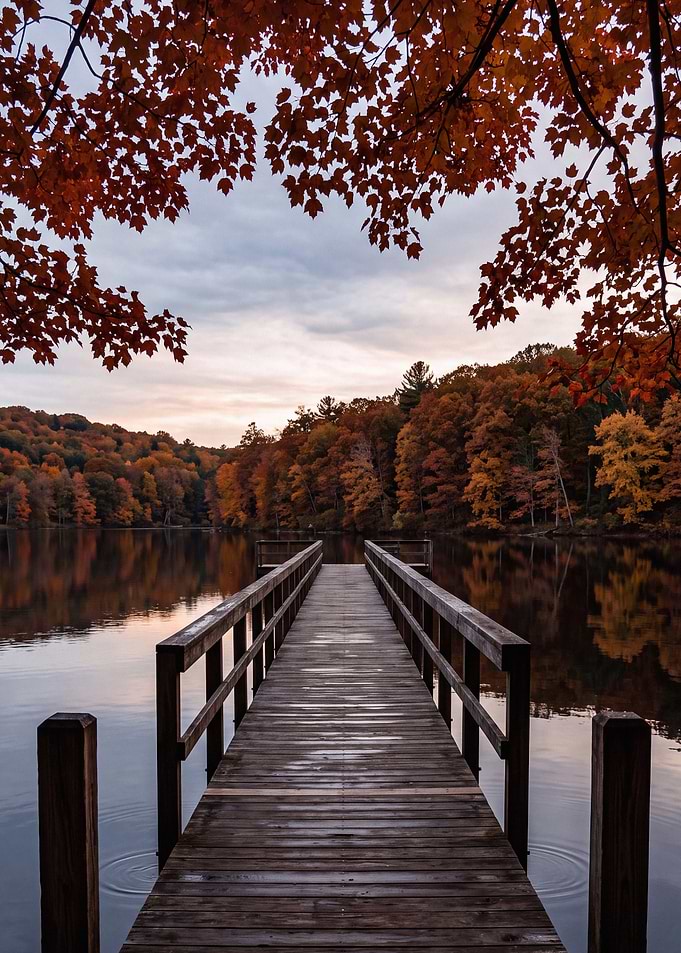 Wooden Pier on Autumn Lake