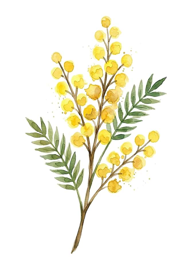 Watercolor Mimosa Flower Illustration