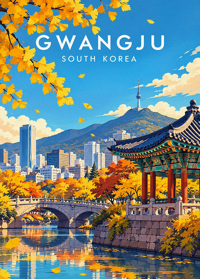 Gwangju South Korea Autumn Travel Poster