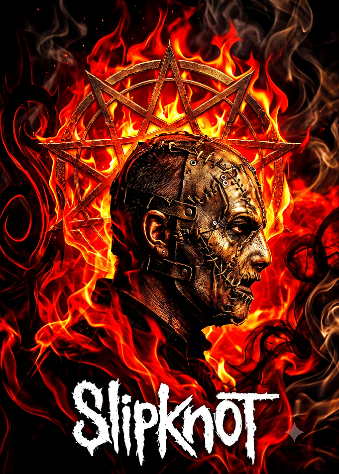 Slipknot Masked Figure in Fire