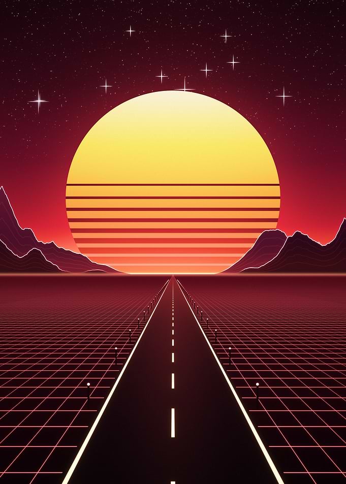 Retro Highway To The Sun Synthwave Poster