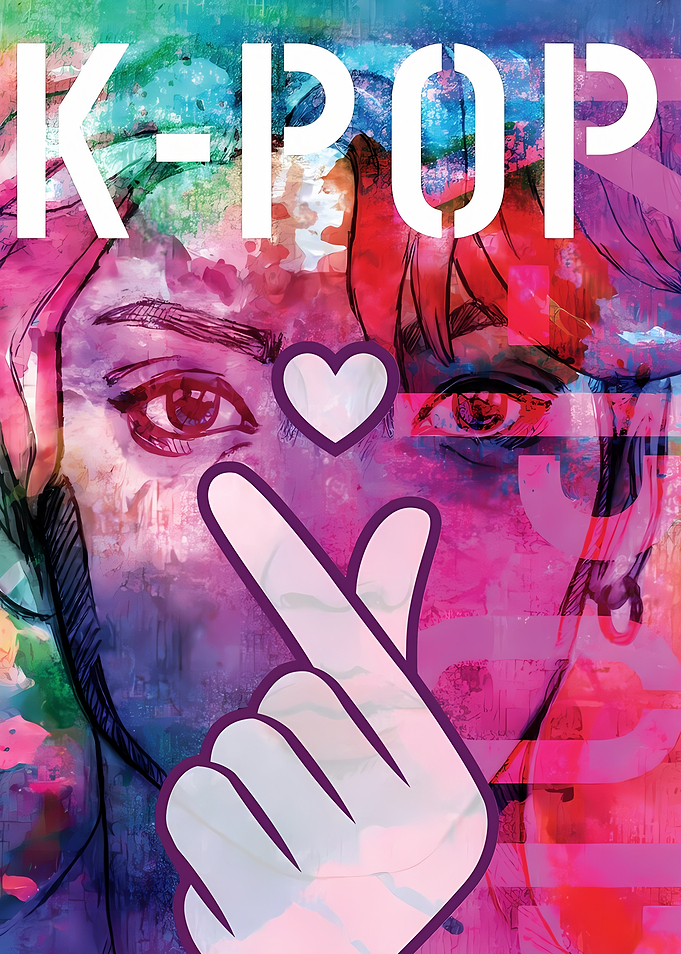 Vibrant K-Pop Finger Heart Poster