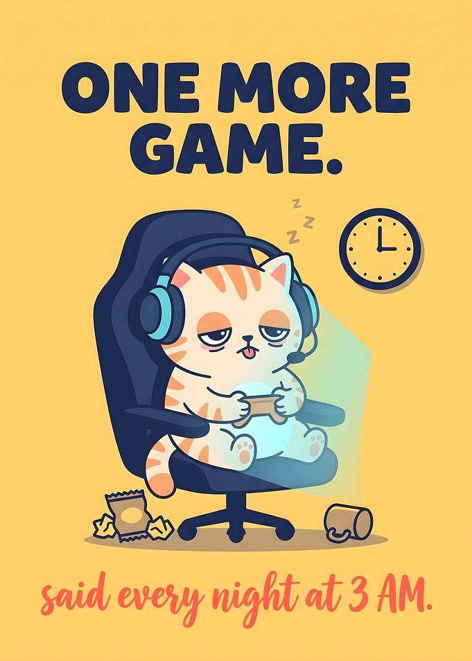 Tired Gamer Gaming Cat Minimal