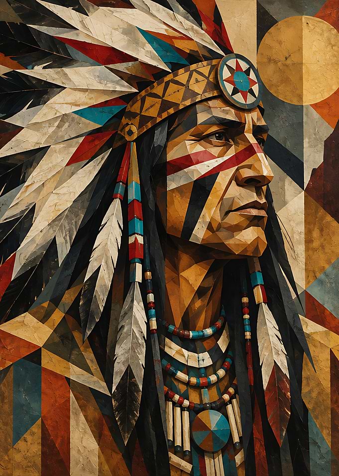 Geometric Native American Chief Portrait