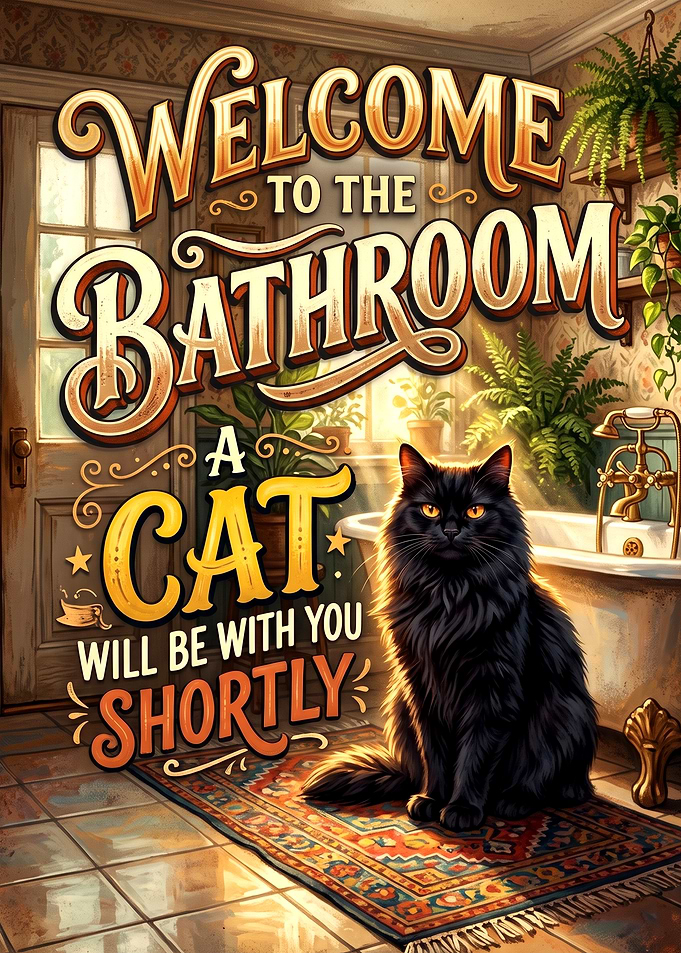 Welcome to the Bathroom Cat Sign