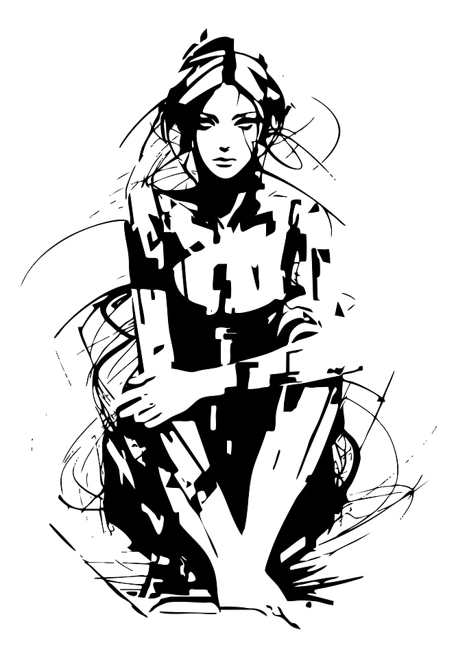 Abstract Ink Sketch of Woman