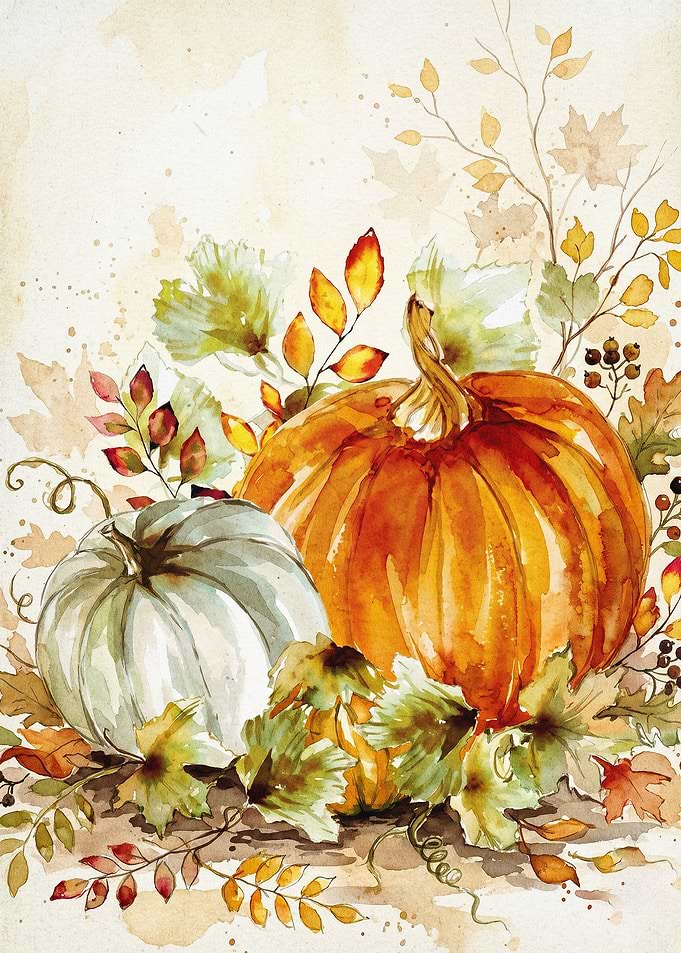 Pumpkin Harvest Autumn Watercolor A