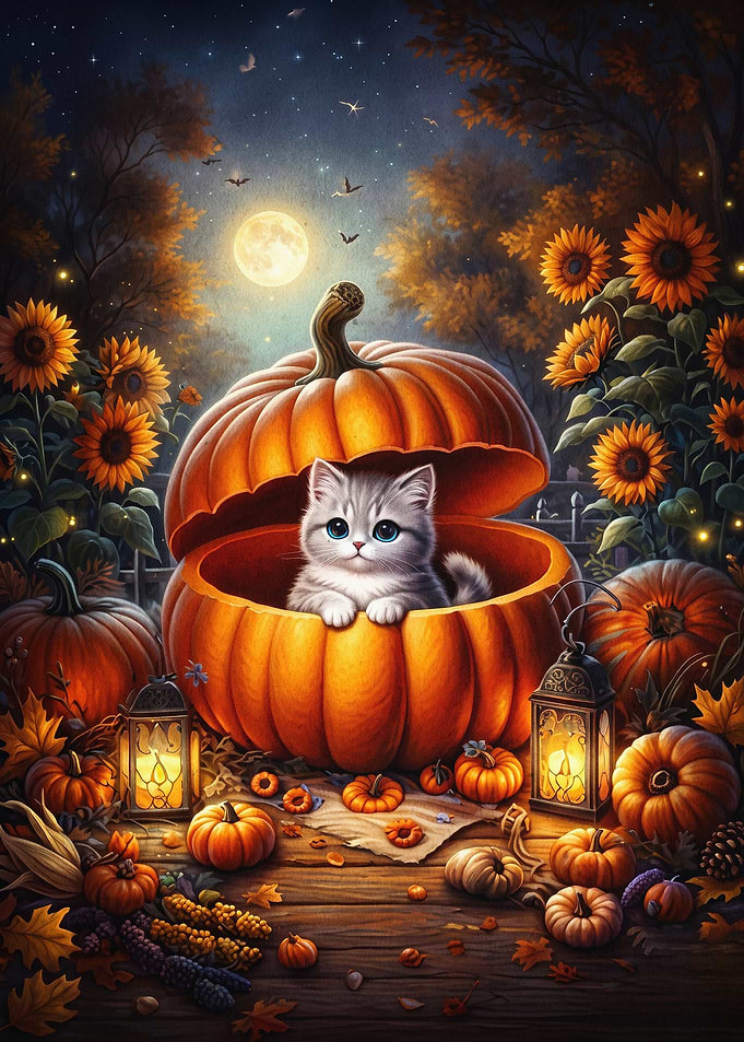 Cute Cat Pumpkin Patch Fantasy