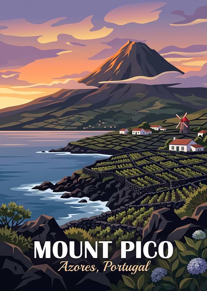 Mount Pico Azores Travel Poster