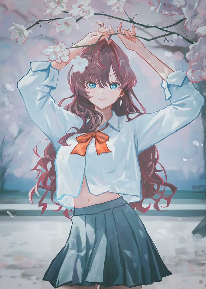 Anime Girl Under Cherry Blossoms