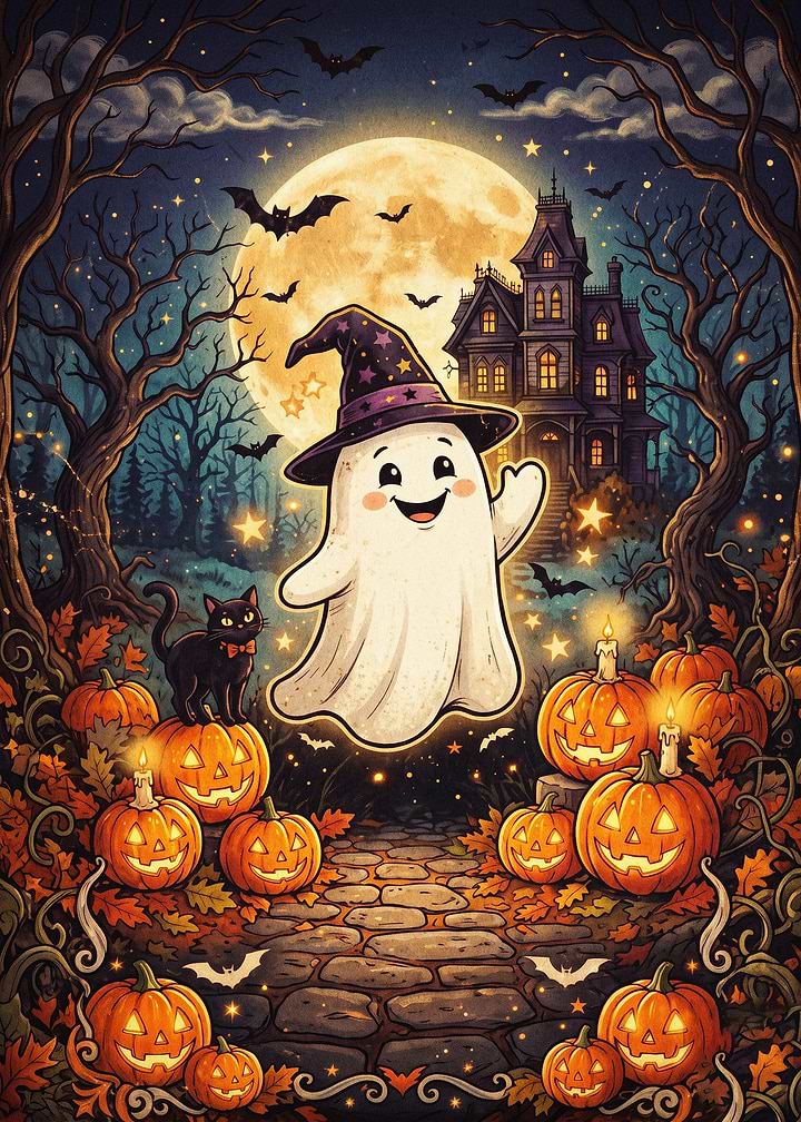 Cute Ghost Witch Halloween Poster
