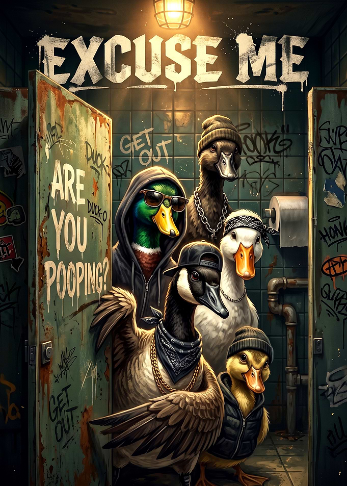 Gangster Ducks in Restroom Poster