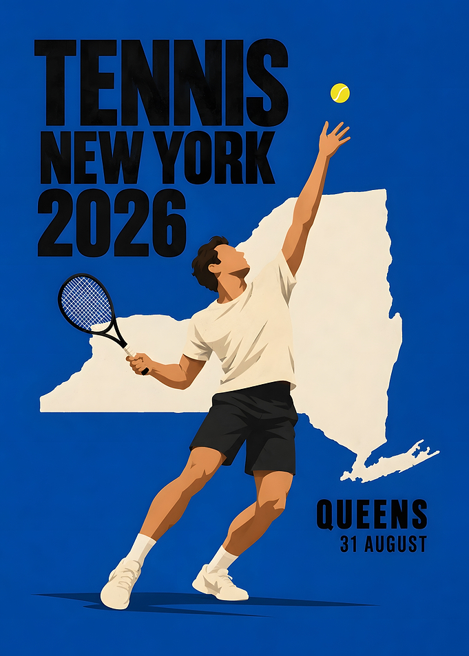 New York Tennis Serve Queens Retro Poster