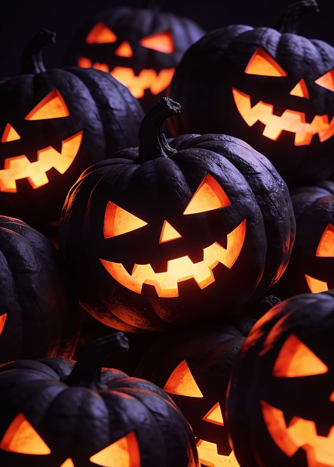 Group of Glowing Jack-o'-lanterns