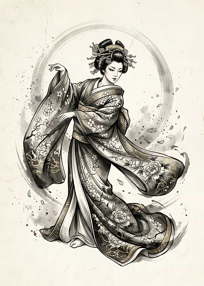 Elegant Geisha in Traditional Kimono