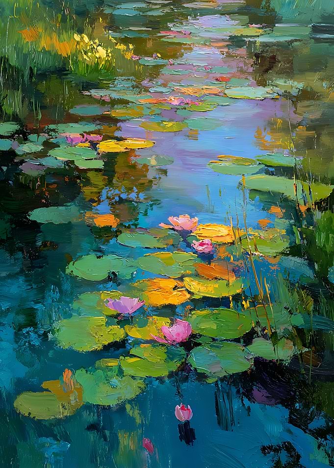 Impressionist Water Lily Pond Painting