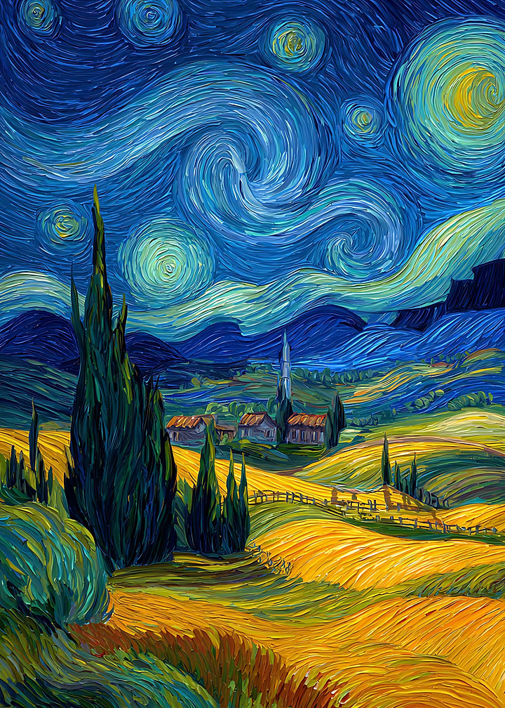 Van Gogh Style Starry Night Landscape