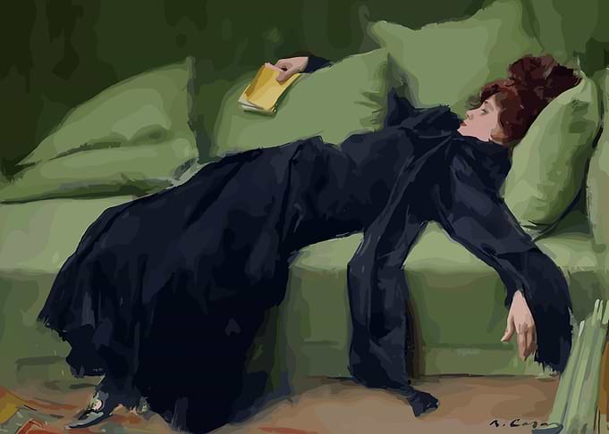 Woman in Black Resting on Sofa