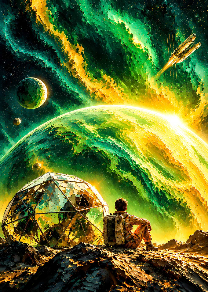 Astronaut Observing Alien Planet Landscape