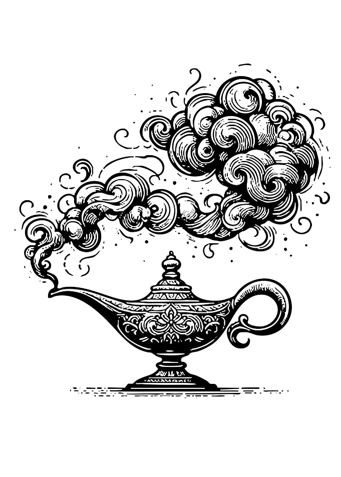 Magic Genie Lamp with Swirling Smoke