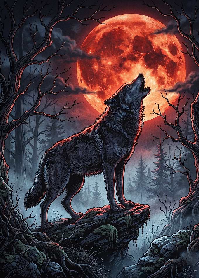 Wolf Howling Moon Dark Fantasy Art