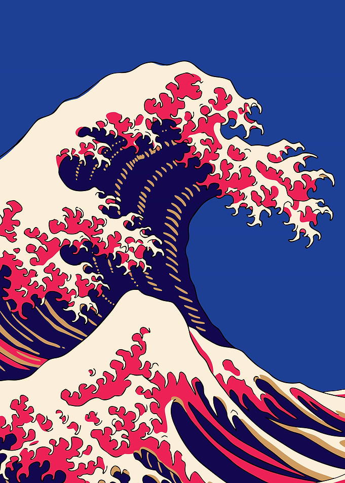 Japanese Great Wave Ukiyo-e Metal Poster, No Text