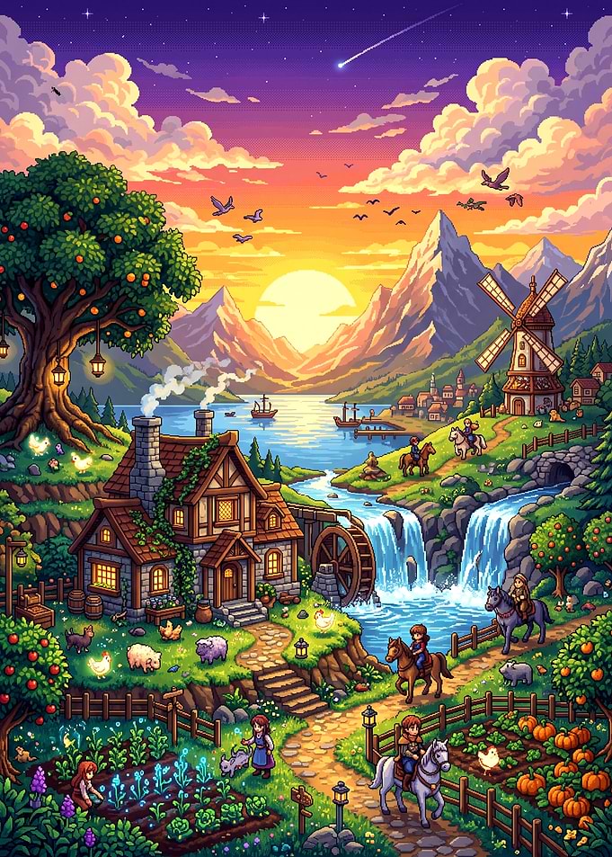 Pixel Art Fantasy Farm Landscape