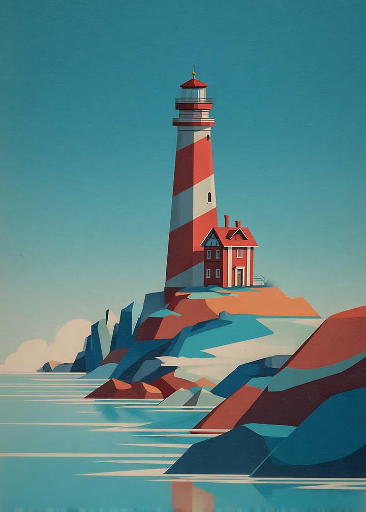 Stylized Red and White Lighthouse