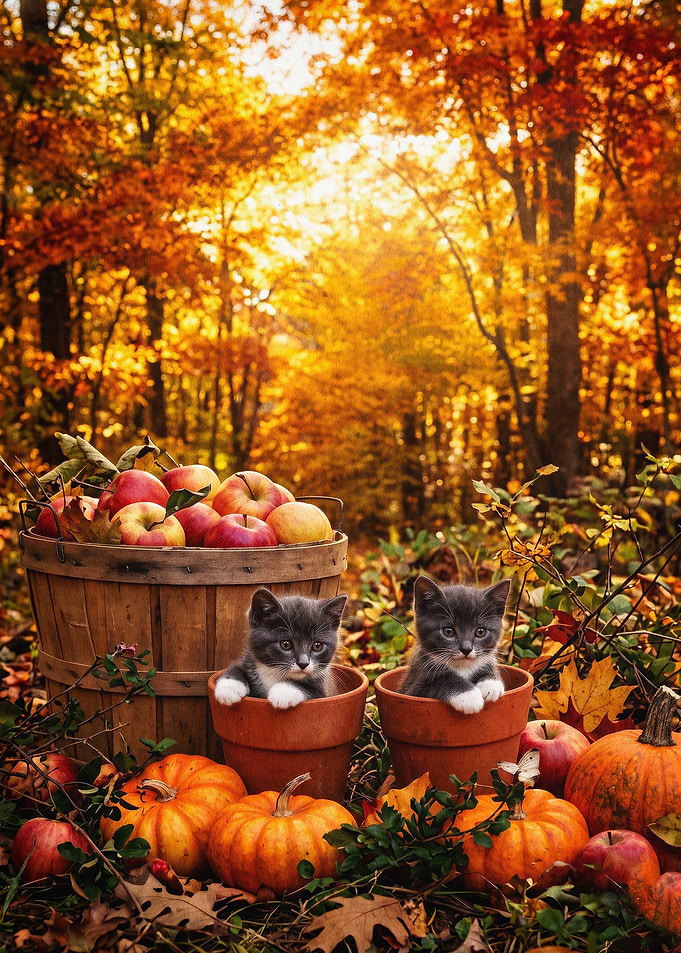 Autumn Kittens Pumpkins
