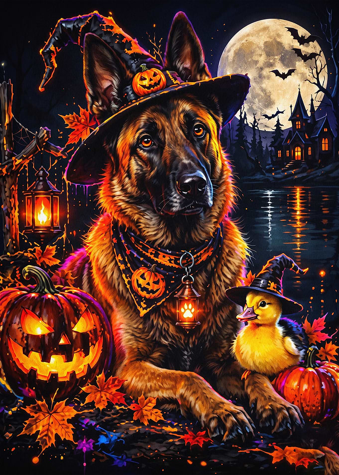 German Shepherd Halloween Art Poste